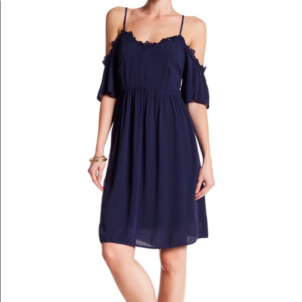 DR2 by Daniel Rainn navy Crepe Lace Trim Dress
